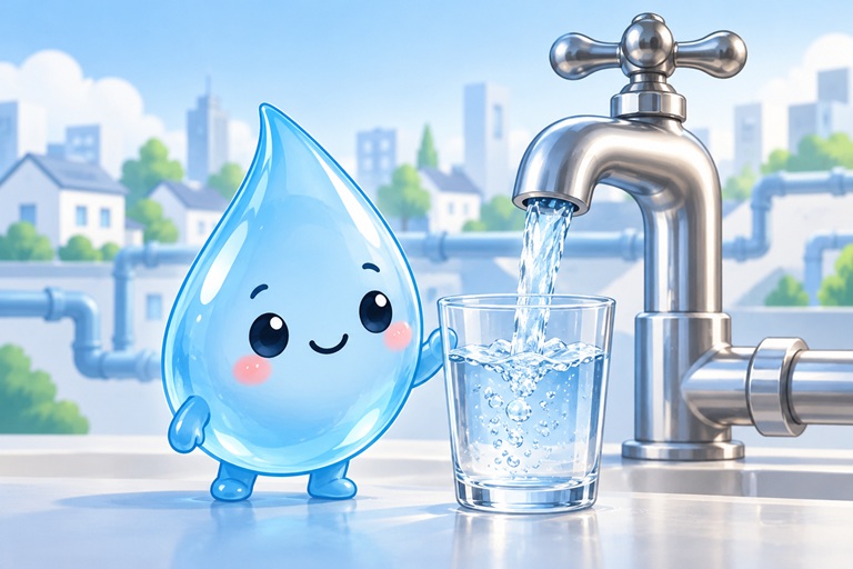 Gota kawaii junto al grifo